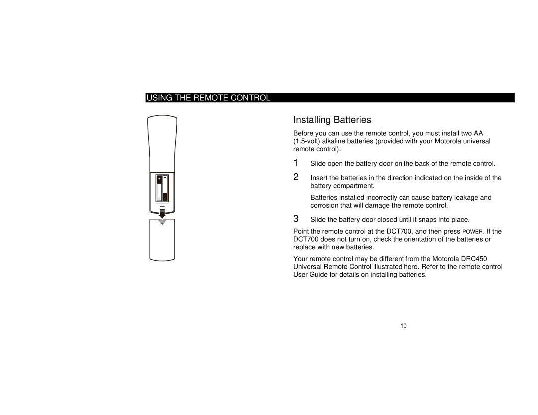 Motorola DCT700 manual Installing Batteries 