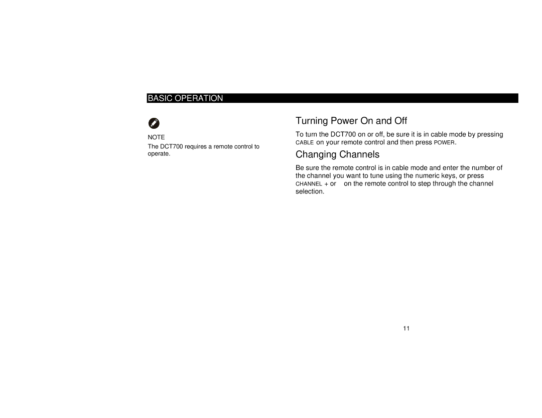 Motorola DCT700 manual Turning Power On and Off, Changing Channels, Basic Operation 