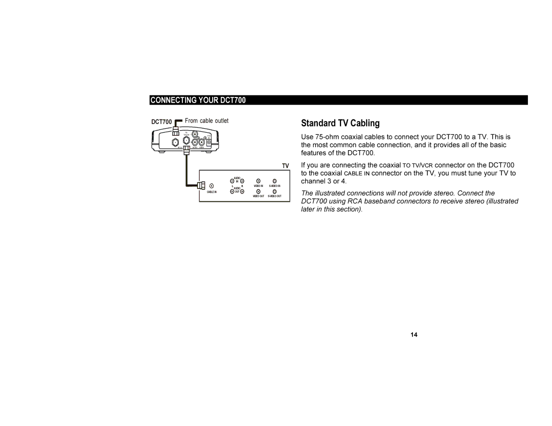 Motorola manual Standard TV Cabling, Connecting Your DCT700 