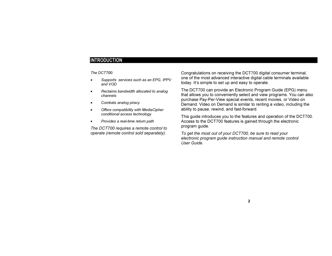 Motorola DCT700 manual Introduction 