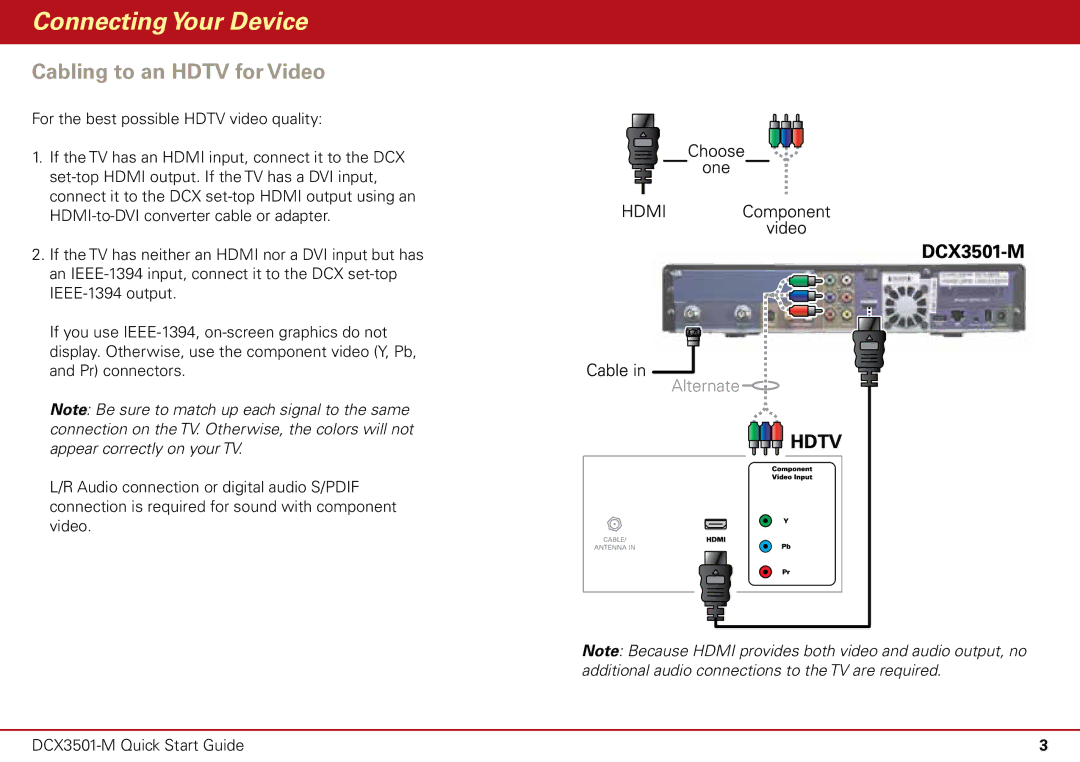 Motorola DCX3501-M quick start Connecting Your Device, Cabling to an Hdtv for Video 