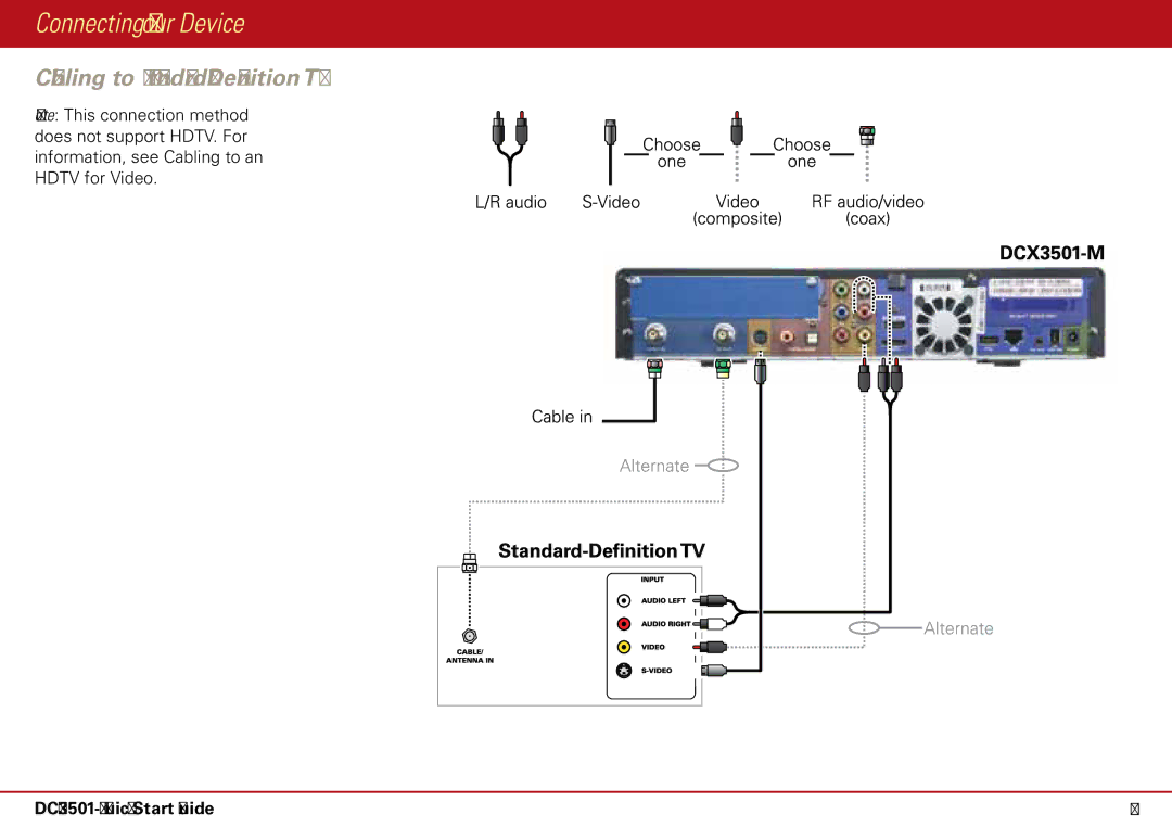 Motorola DCX3501-M quick start Cabling to a Standard-Definition TV 