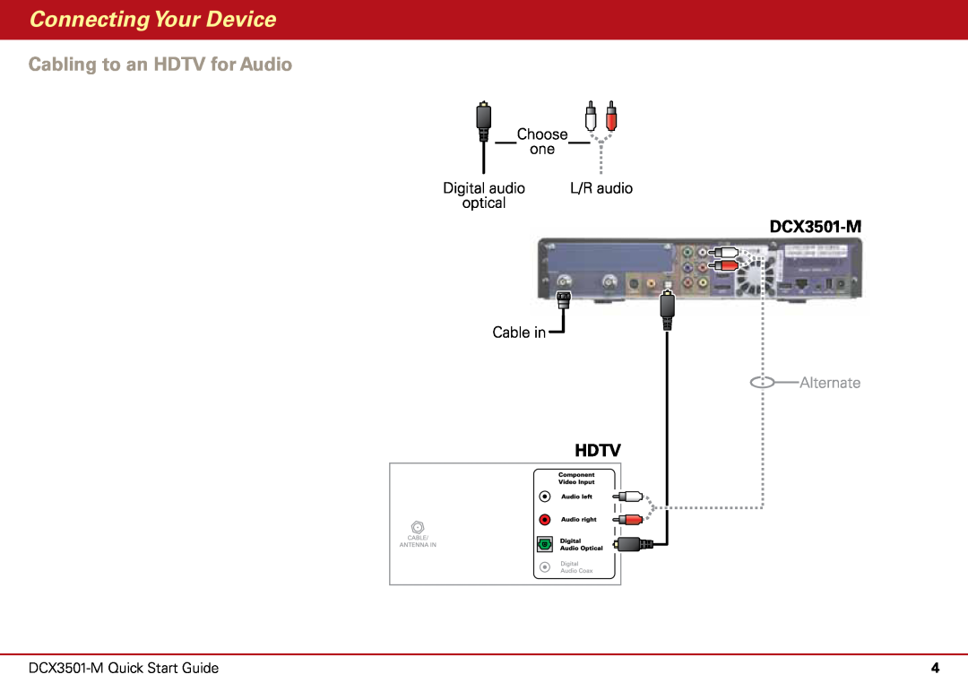 Motorola DCX3501-M quick start Cabling to an HDTV for Audio, Connecting Your Device 