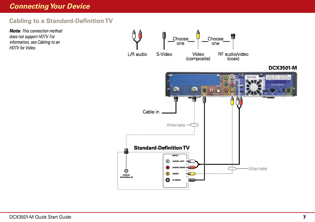Motorola DCX3501-M quick start Cabling to a Standard-Definition TV, Connecting Your Device 