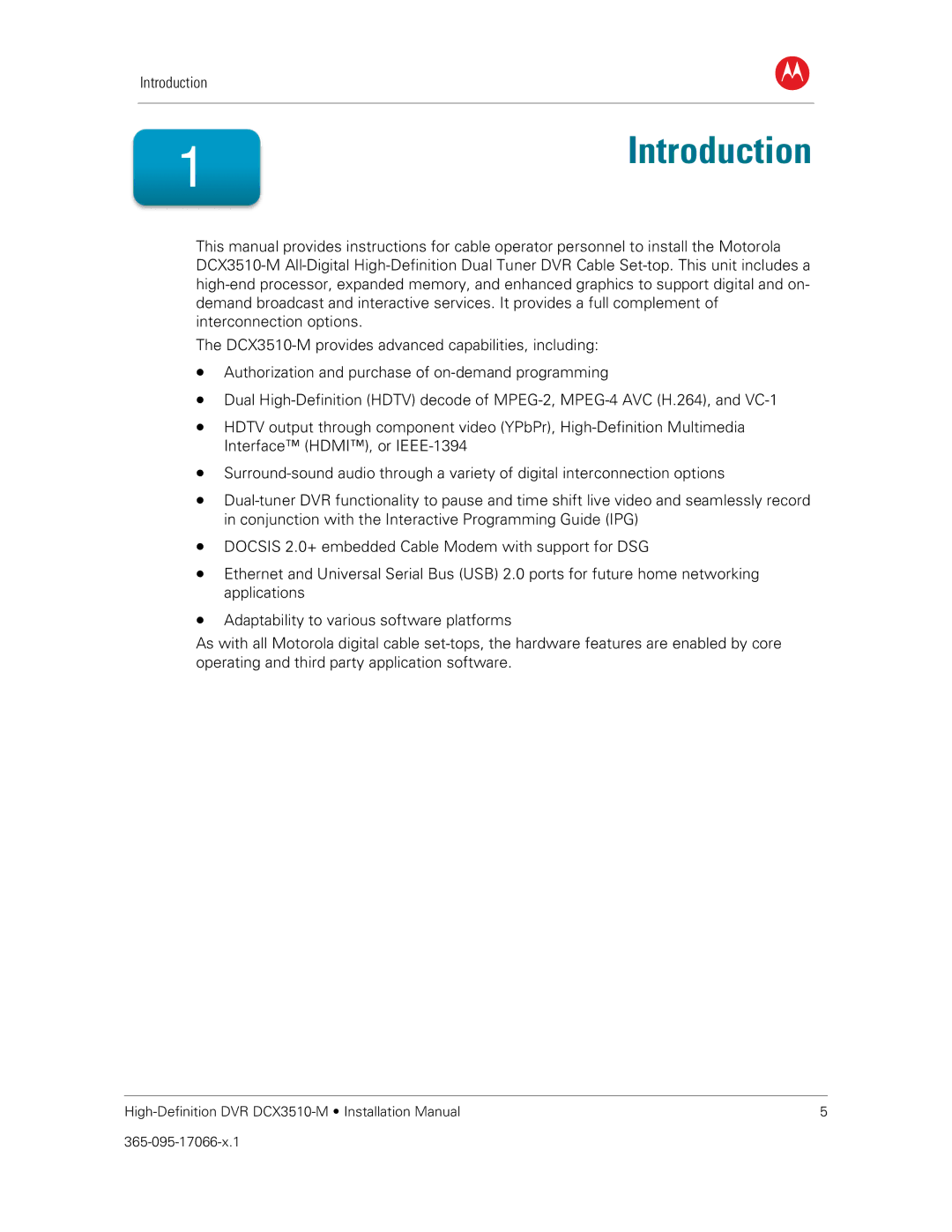 Motorola DCX3510-M installation manual 1Introduction 