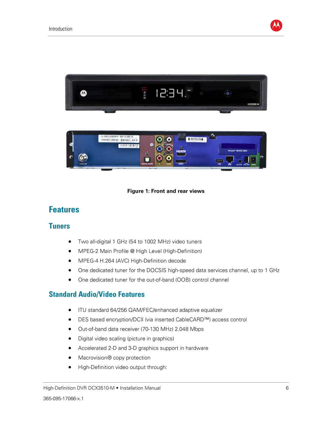 Motorola DCX3510-M installation manual Tuners, Standard Audio/Video Features 