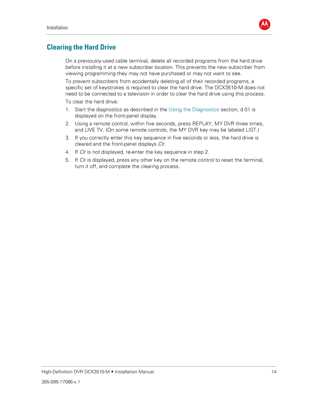 Motorola DCX3510-M installation manual Clearing the Hard Drive 