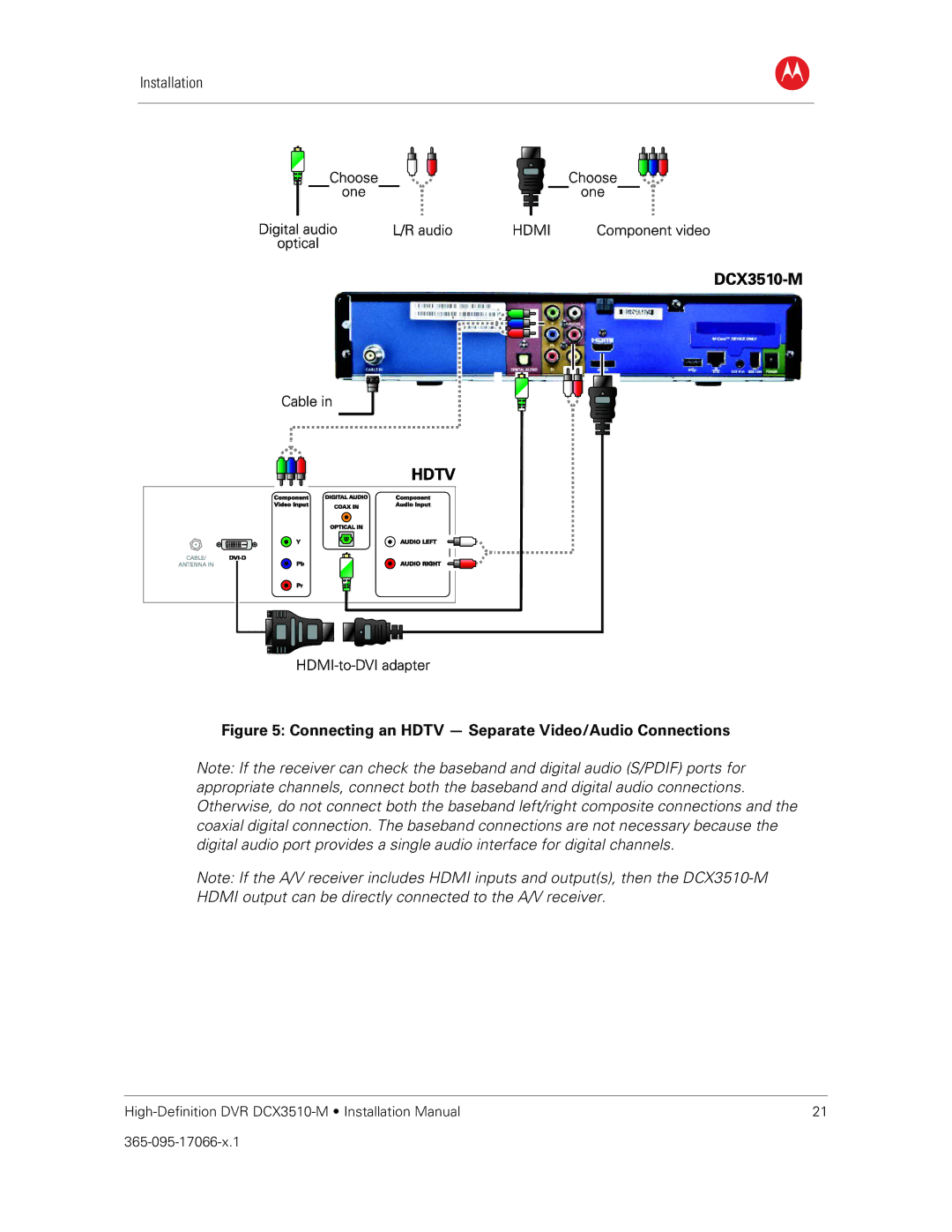 Motorola DCX3510-M installation manual Connecting an Hdtv Separate Video/Audio Connections 