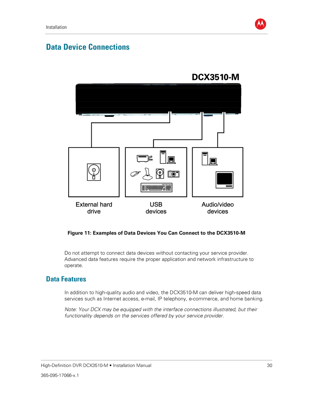 Motorola DCX3510-M installation manual Data Device Connections, Data Features 