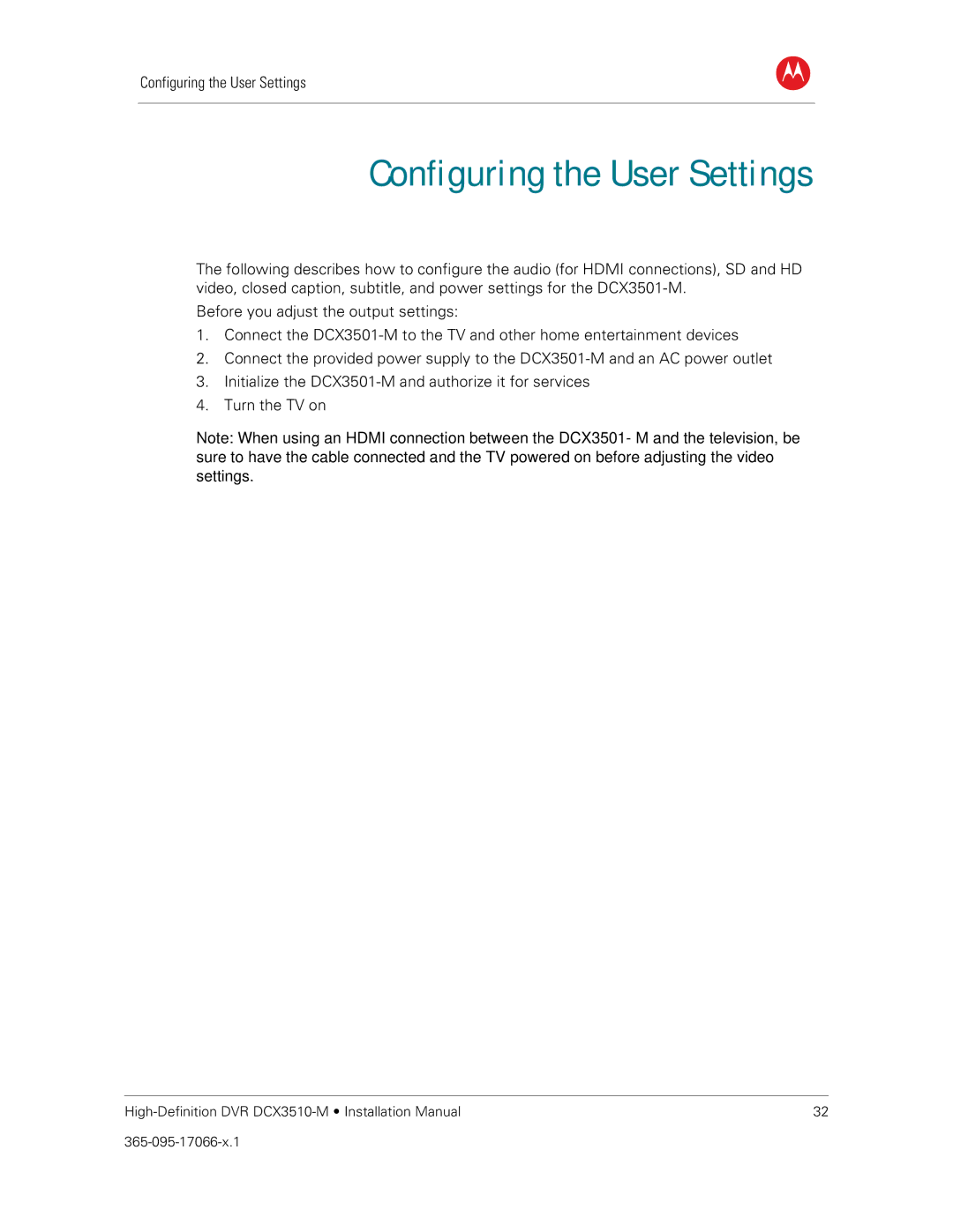 Motorola DCX3510-M installation manual Configuring the User Settings 