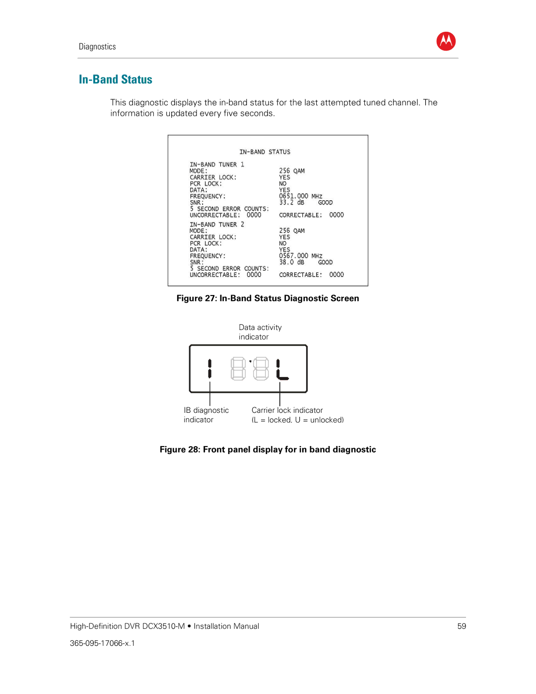 Motorola DCX3510-M installation manual In-Band Status Diagnostic Screen 