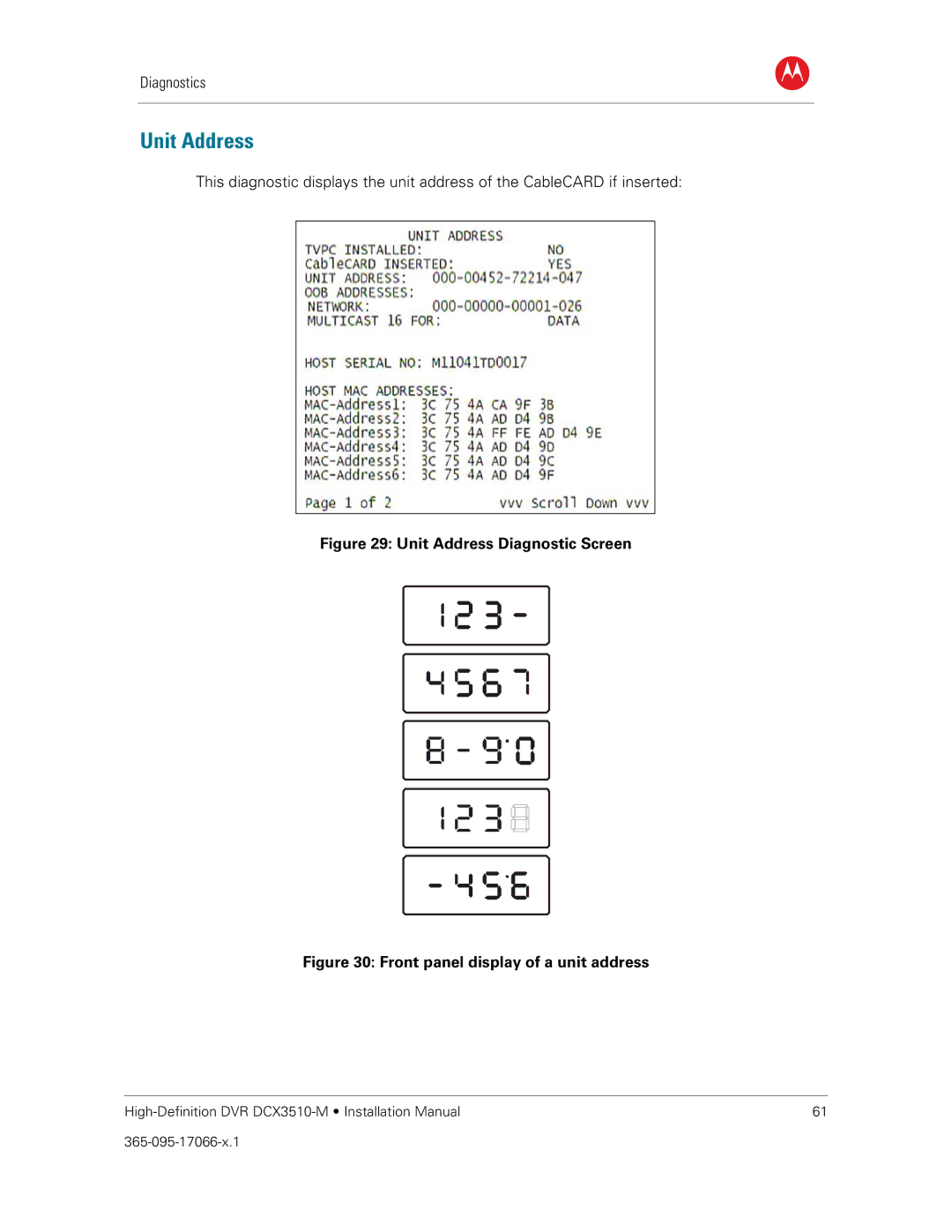 Motorola DCX3510-M installation manual Unit Address Diagnostic Screen 