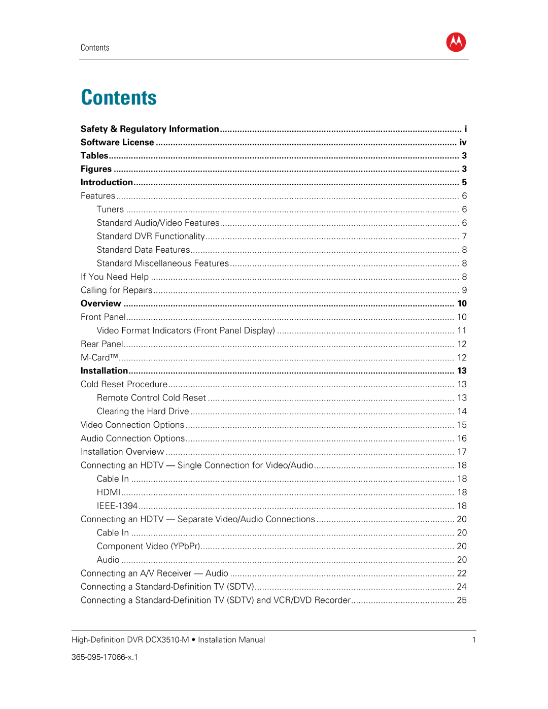 Motorola DCX3510-M installation manual Contents 