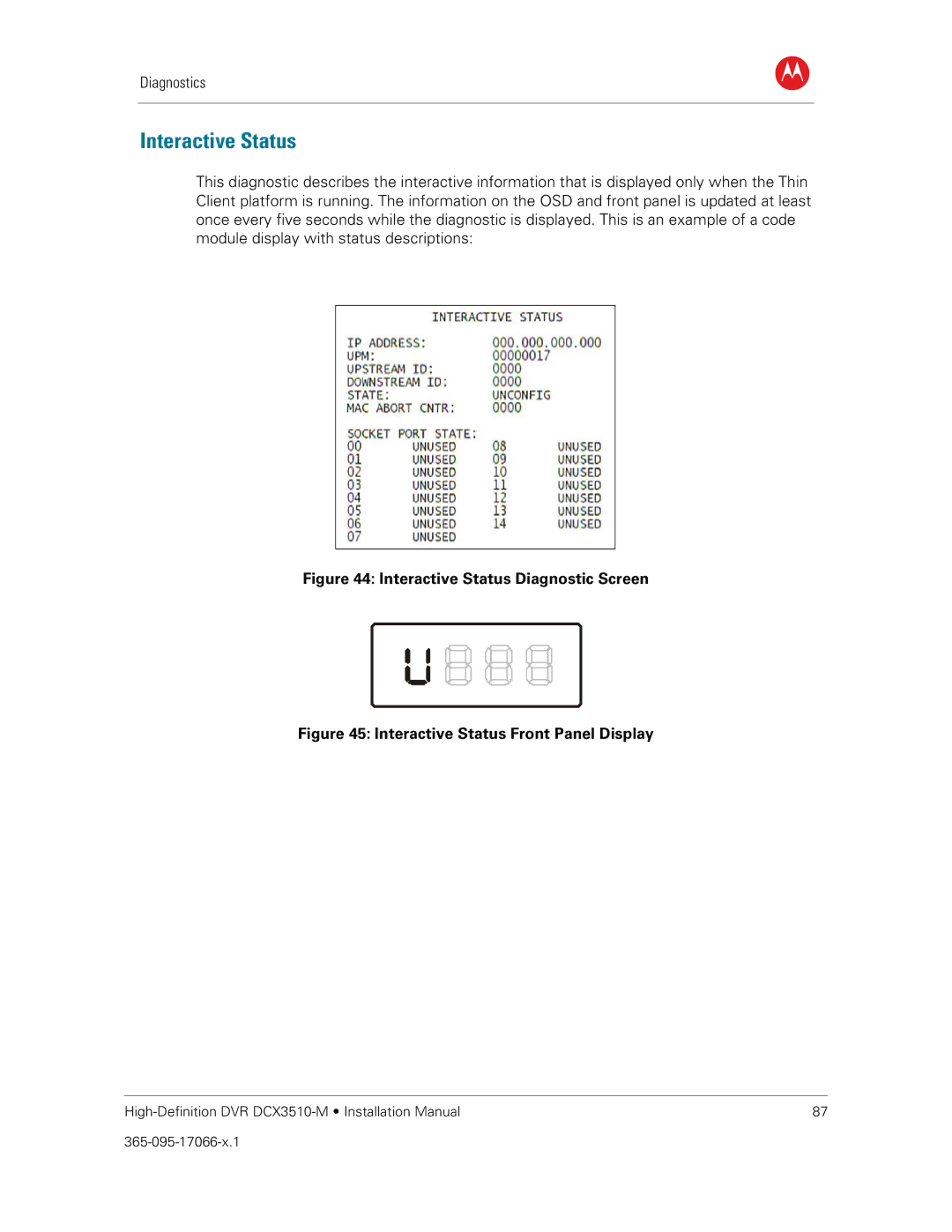 Motorola DCX3510-M installation manual Interactive Status Diagnostic Screen 