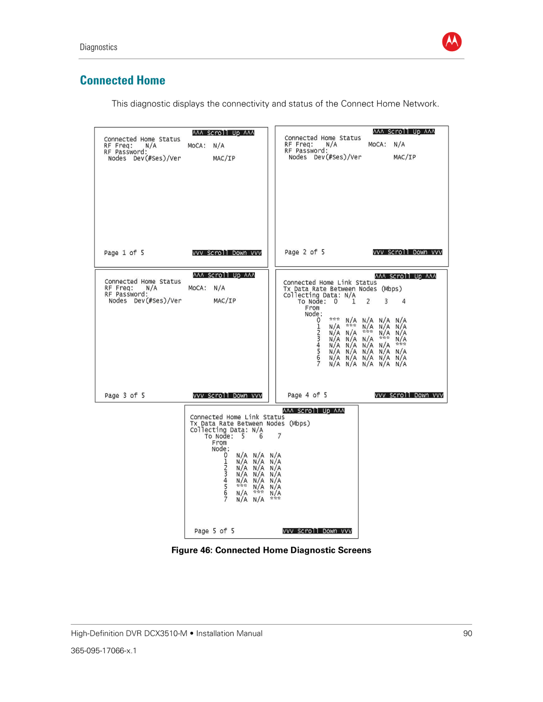 Motorola DCX3510-M installation manual Connected Home Diagnostic Screens 