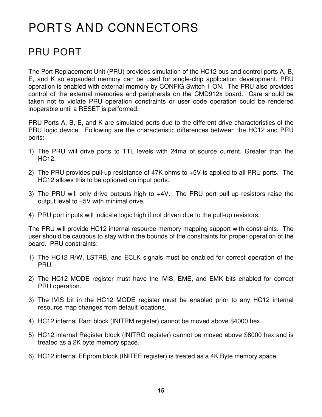 Motorola DG128, 68HC912D60, CMD912x, DT128 manual Ports and Connectors, PRU Port 