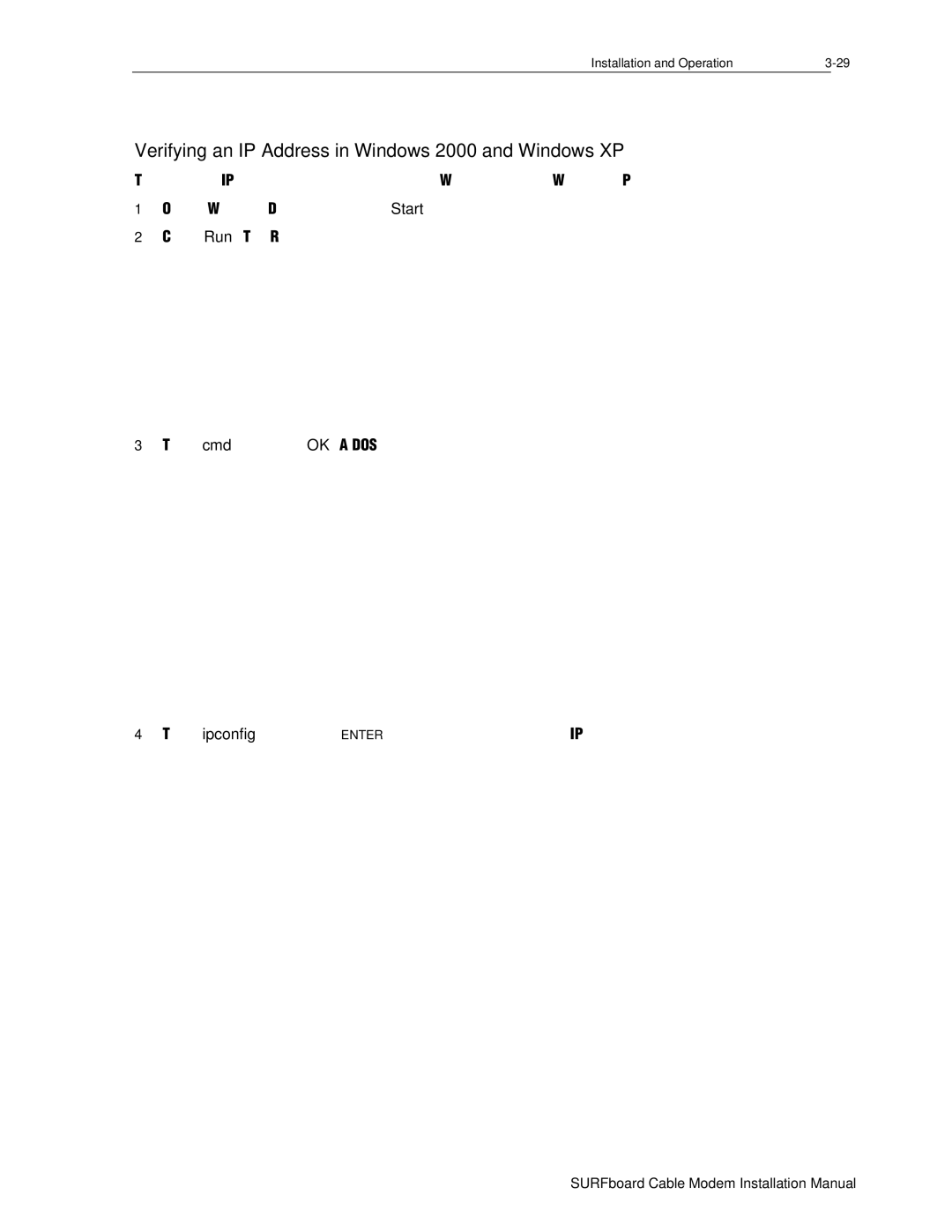 Motorola DHSB5100 installation manual Verifying an IP Address in Windows 2000 and Windows XP 