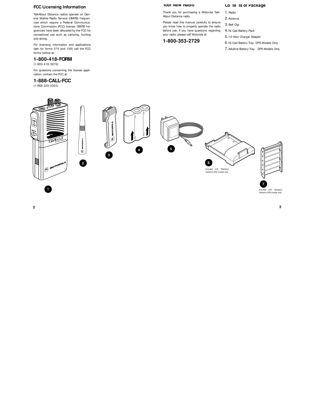 Motorola DPS specifications FCC Licensing Information, Your New Radio, Co te ts of Package 