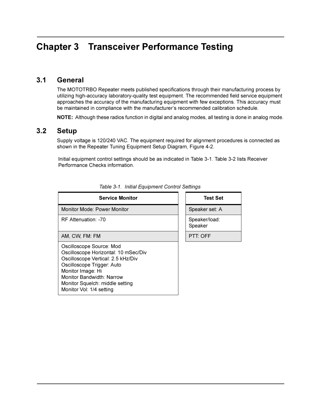 Motorola DR 3000 service manual Transceiver Performance Testing, General, Setup, Am, Cw, Fm Fm, Ptt Off 