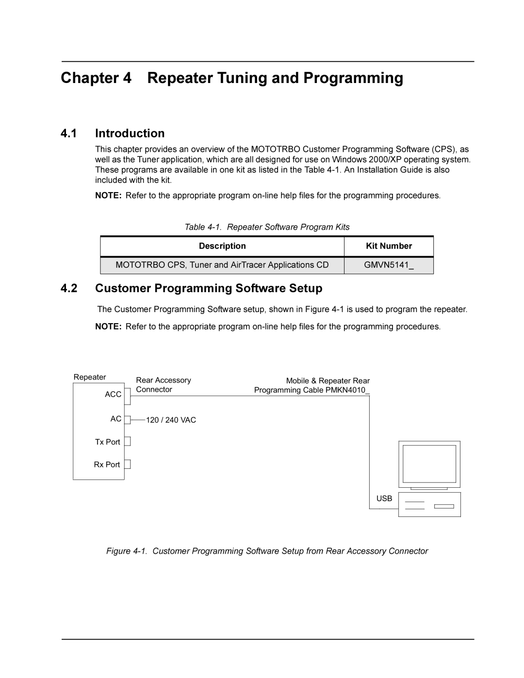 Motorola DR 3000 service manual Repeater Tuning and Programming, Customer Programming Software Setup 