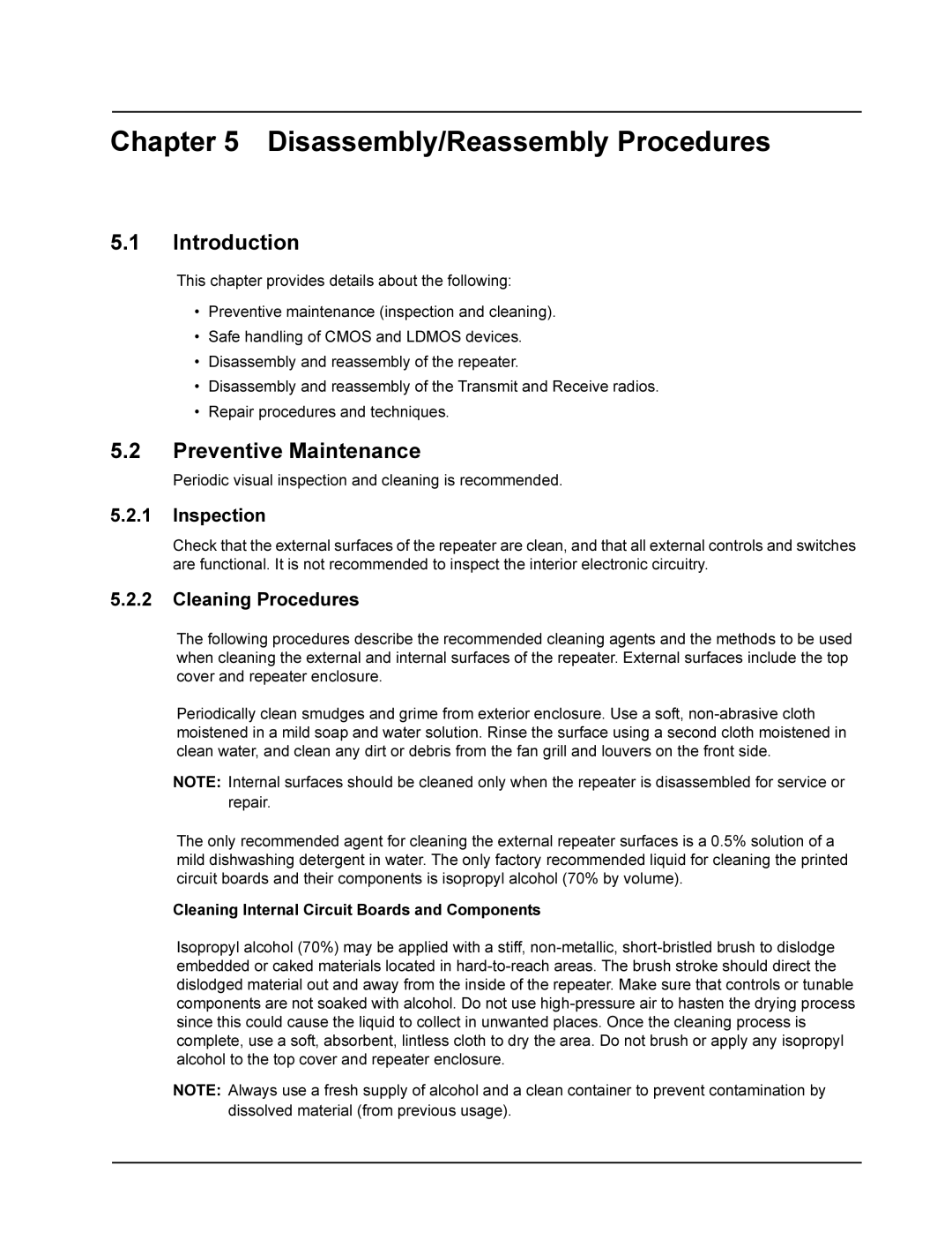 Motorola DR 3000 service manual Disassembly/Reassembly Procedures, Preventive Maintenance, Inspection, Cleaning Procedures 