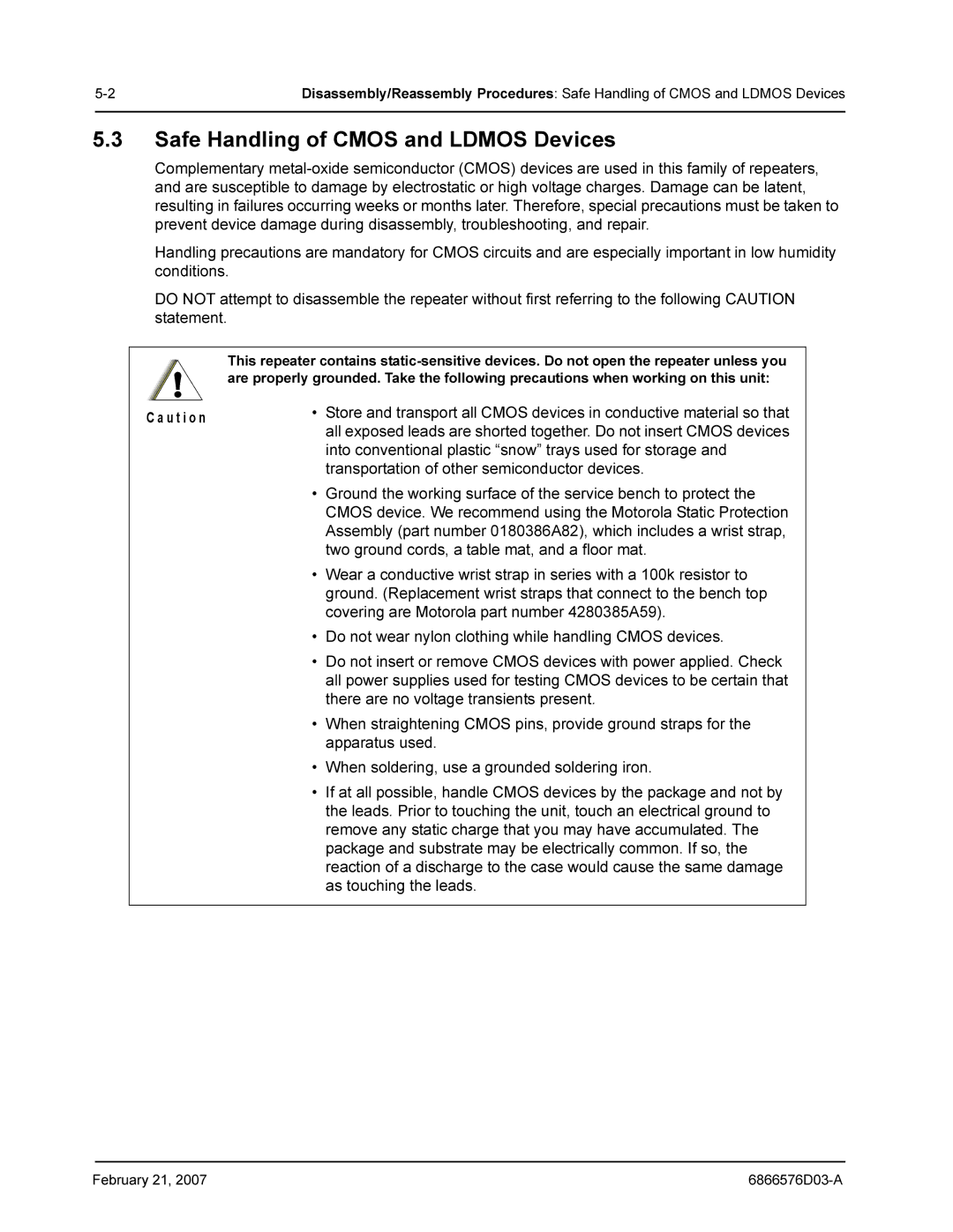 Motorola DR 3000 service manual Safe Handling of Cmos and Ldmos Devices, U t i o n 