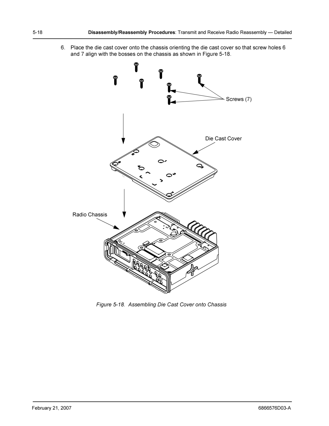 Motorola DR 3000 service manual Assembling Die Cast Cover onto Chassis 