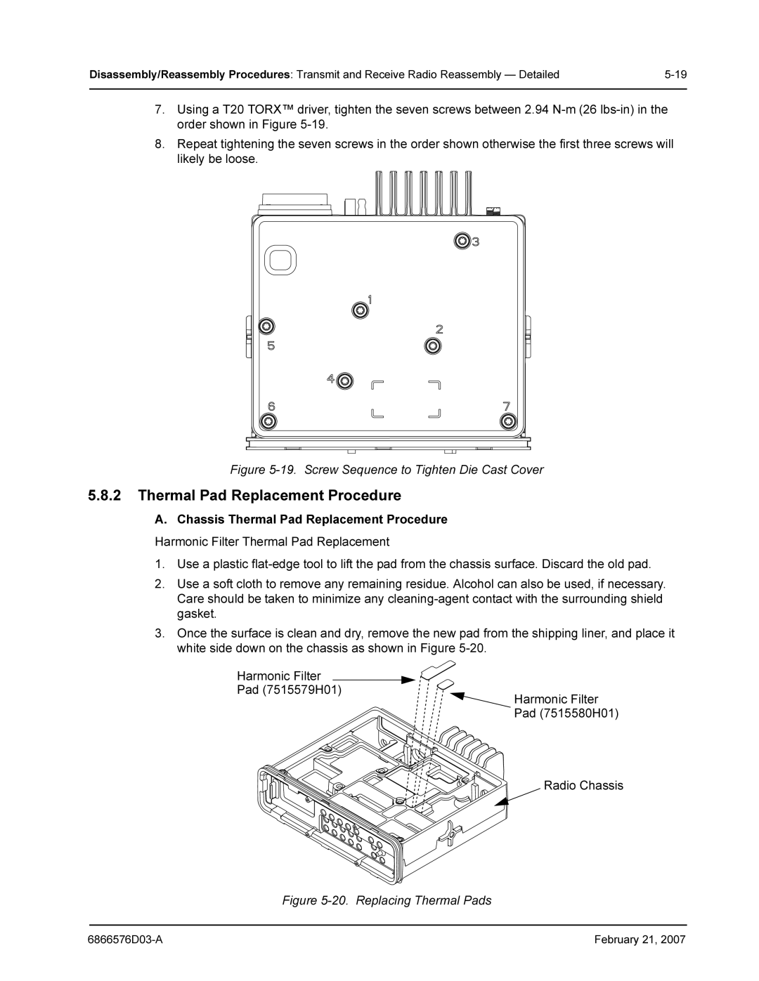 Motorola DR 3000 service manual Thermal Pad Replacement Procedure, Screw Sequence to Tighten Die Cast Cover 