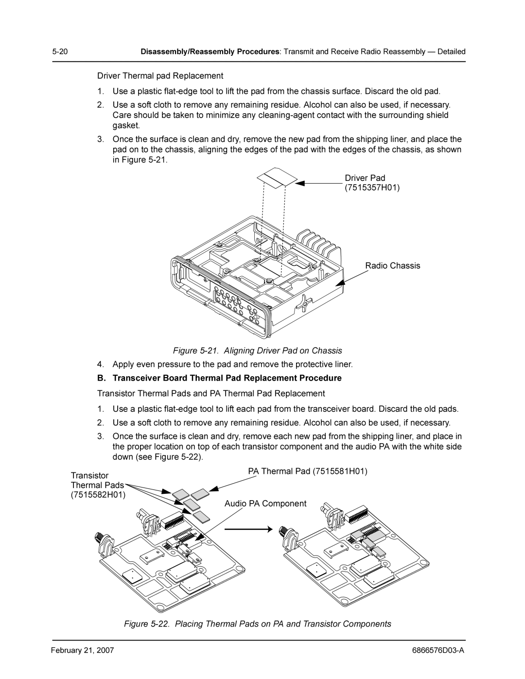 Motorola DR 3000 service manual Placing Thermal Pads on PA and Transistor Components 