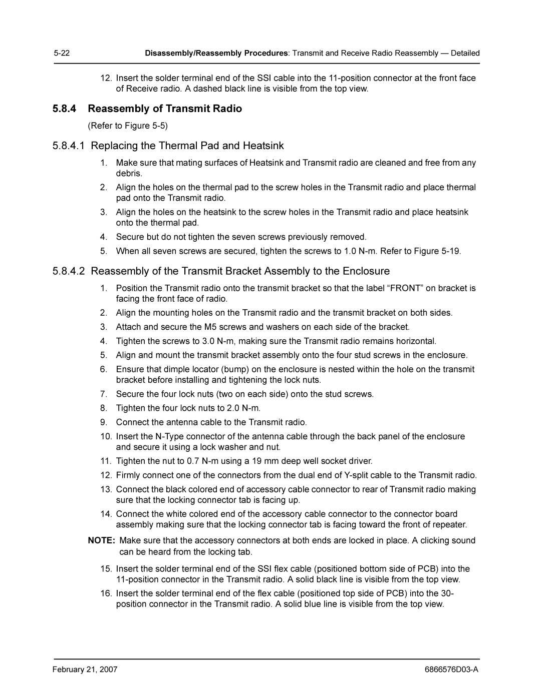 Motorola DR 3000 service manual Reassembly of Transmit Radio, Replacing the Thermal Pad and Heatsink 