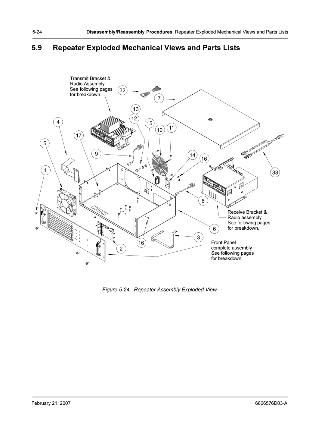 Motorola DR 3000 service manual Repeater Exploded Mechanical Views and Parts Lists, Repeater Assembly Exploded View 