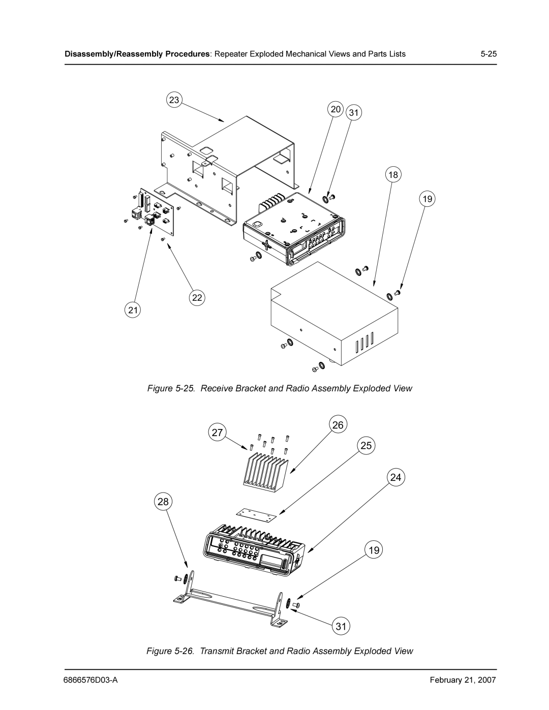 Motorola DR 3000 service manual Receive Bracket and Radio Assembly Exploded View 