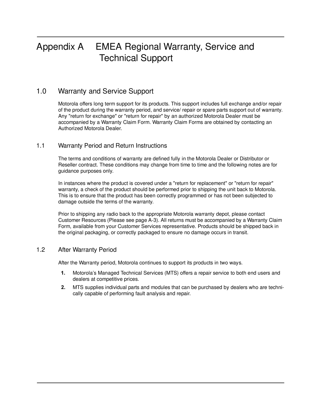 Motorola DR 3000 Warranty and Service Support, Warranty Period and Return Instructions, After Warranty Period 