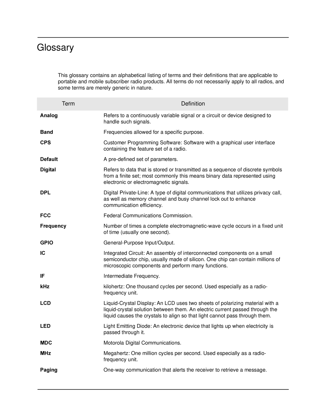 Motorola DR 3000 service manual Glossary 