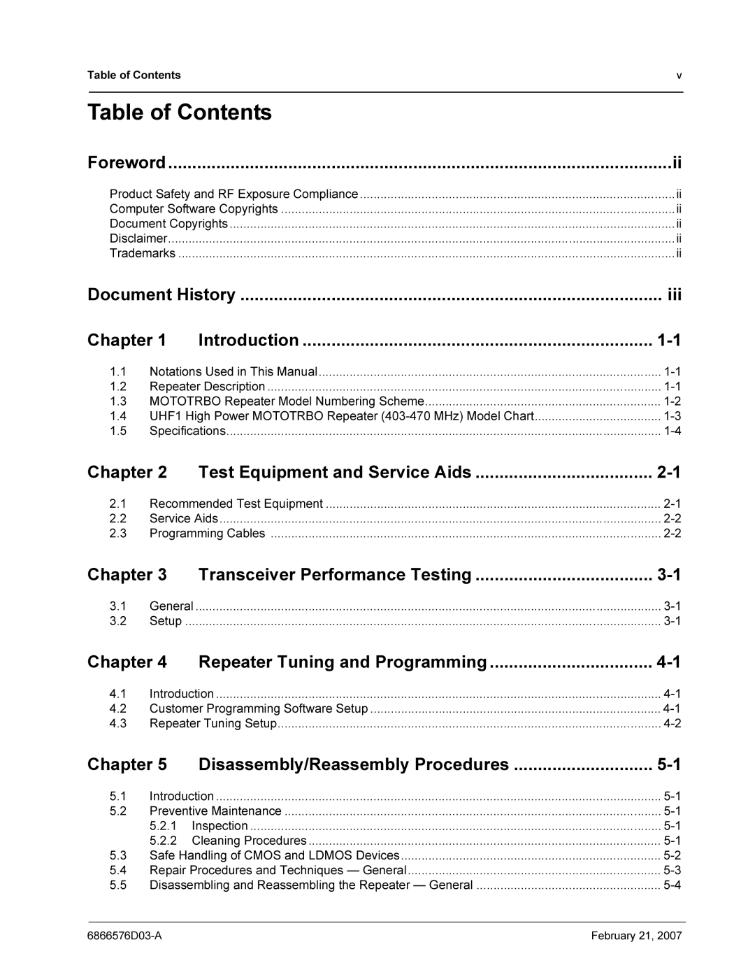 Motorola DR 3000 service manual Table of Contents 