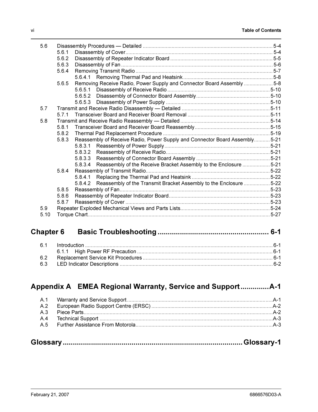 Motorola DR 3000 service manual Chapter Basic Troubleshooting, Appendix a Emea Regional Warranty, Service and Support 