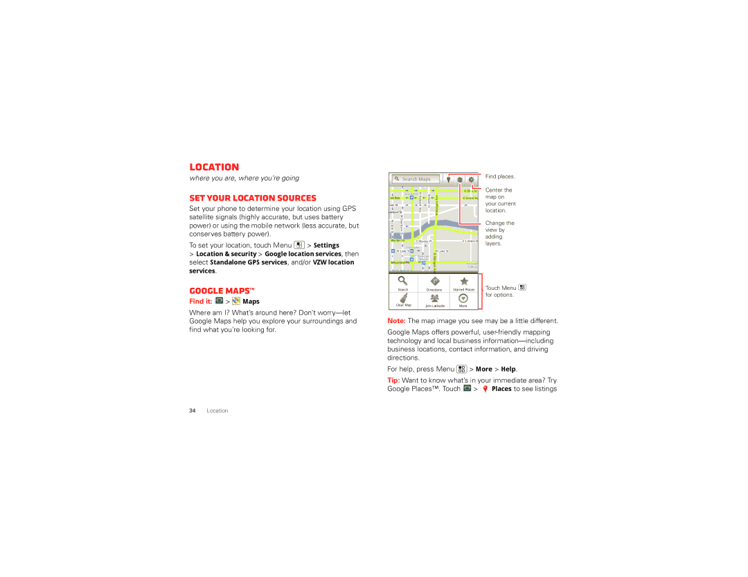 Motorola DROID3  (XT862) manual Location, Set your location sources, Google maps, Find it Maps 