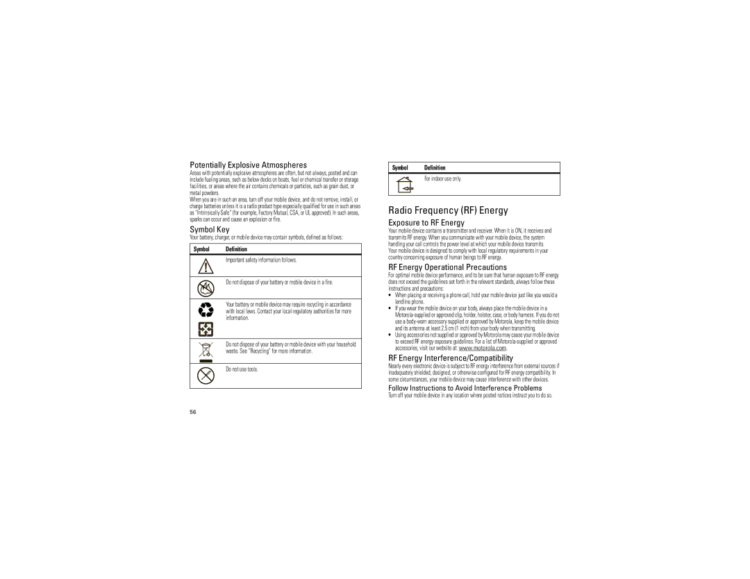 Motorola DROID3  (XT862) manual Radio Frequency RF Energy, Symbol Definition 