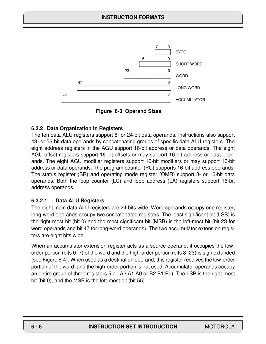 Motorola 24-Bit Digital Signal Processor, DSP56000 manual Operand Sizes Data Organization in Registers, Data ALU Registers 