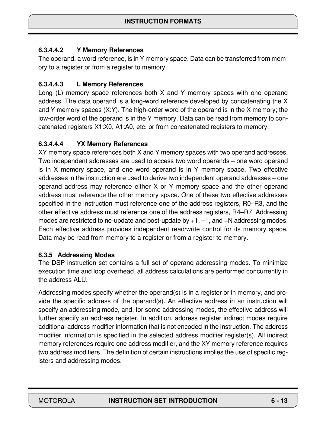 Motorola DSP56000, 24-Bit Digital Signal Processor manual YX Memory References, Addressing Modes 