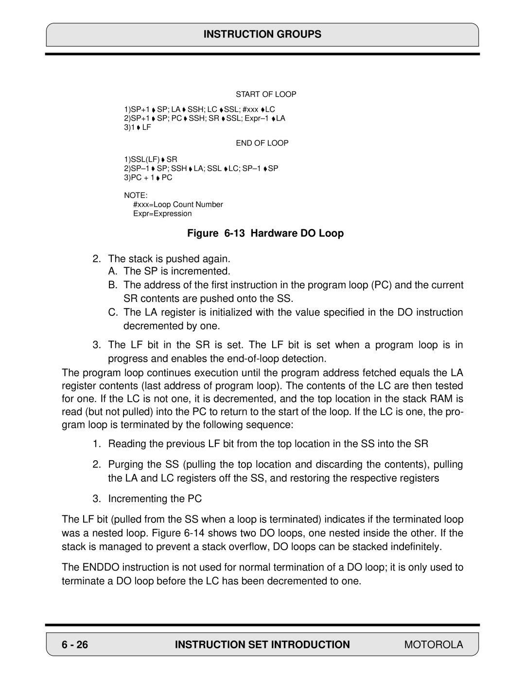 Motorola 24-Bit Digital Signal Processor, DSP56000 manual Hardware do Loop 