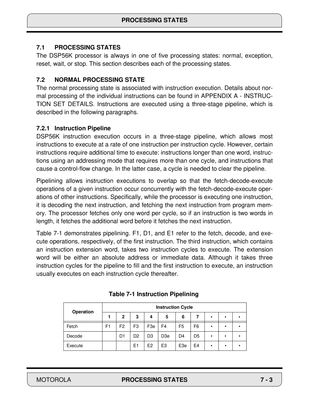 Motorola DSP56000, 24-Bit Digital Signal Processor Normal Processing State, Instruction Pipeline, Instruction Pipelining 