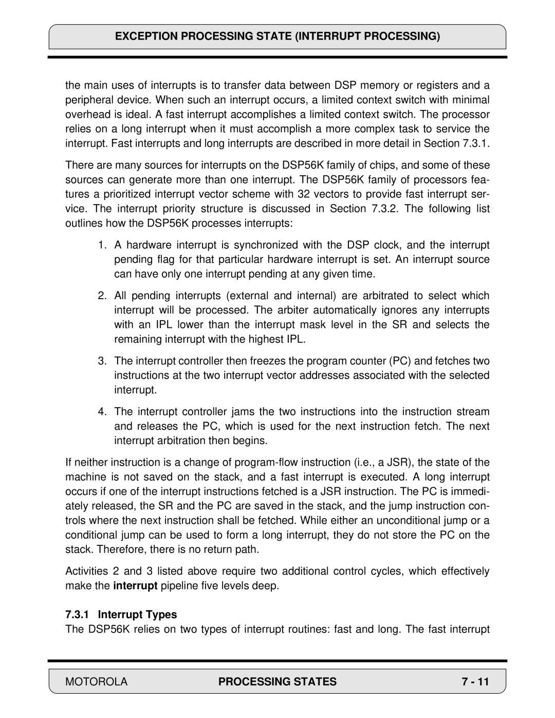 Motorola DSP56000, 24-Bit Digital Signal Processor manual Interrupt Types 