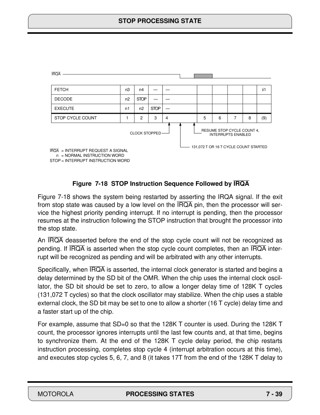 Motorola DSP56000, 24-Bit Digital Signal Processor manual Stop Instruction Sequence Followed by Irqa 