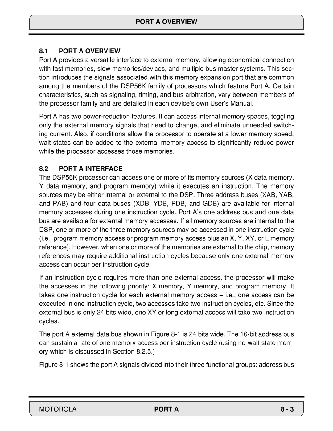 Motorola DSP56000, 24-Bit Digital Signal Processor manual Port a Overview, Port a Interface 