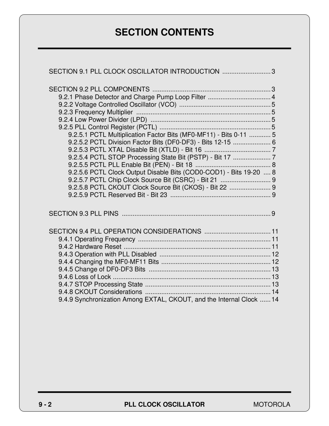 Motorola 24-Bit Digital Signal Processor PLL Clock Oscillator Introduction PLL Components, PLL Clock Oscillator Motorola 