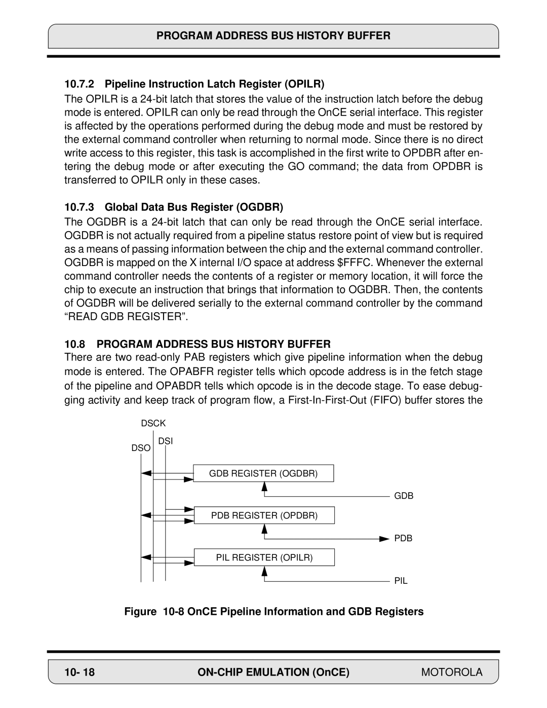 Motorola DSP56000 manual Program Address BUS History Buffer, Pipeline Instruction Latch Register Opilr, Read GDB Register 