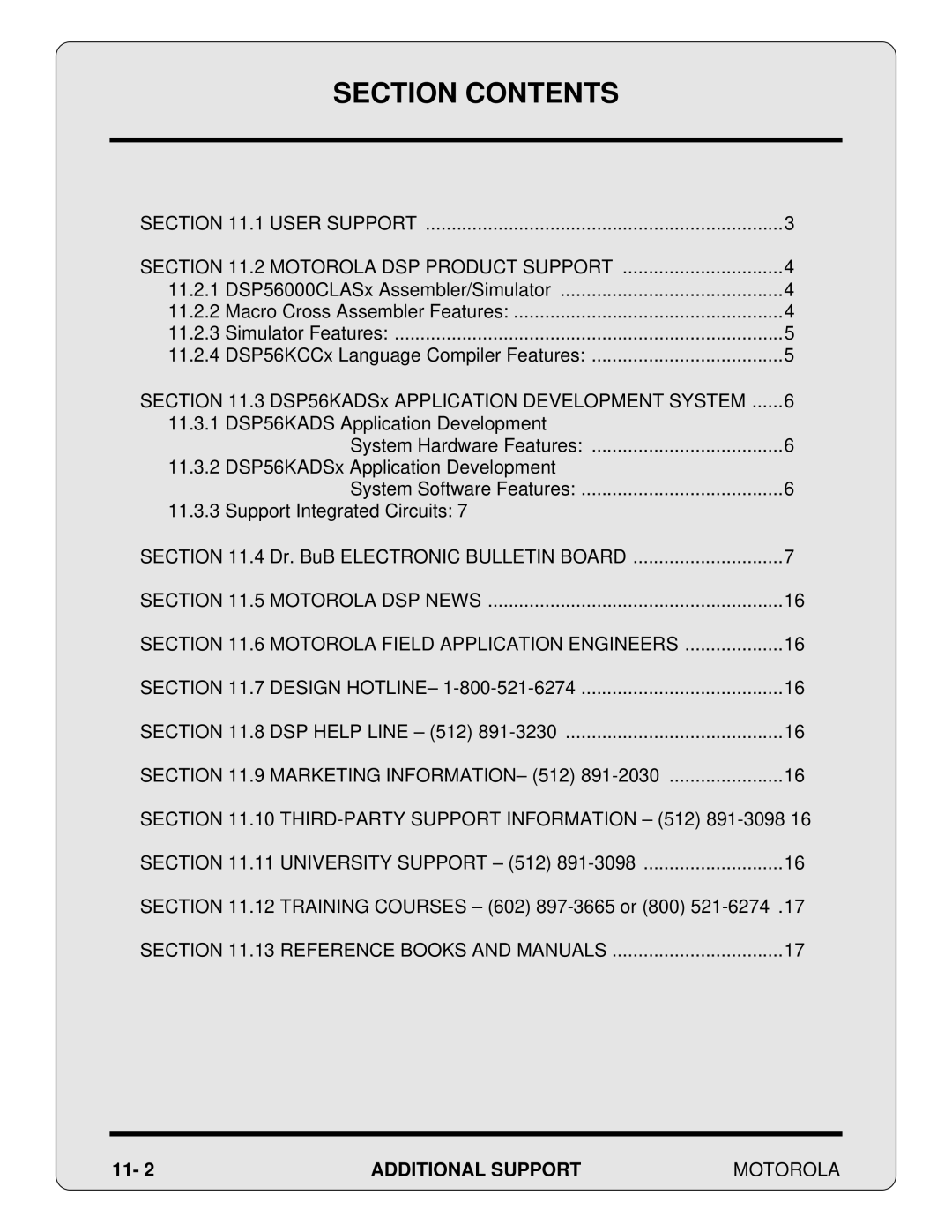 Motorola 24-Bit Digital Signal Processor, DSP56000 User Support Motorola DSP Product Support, Reference Books and Manuals 