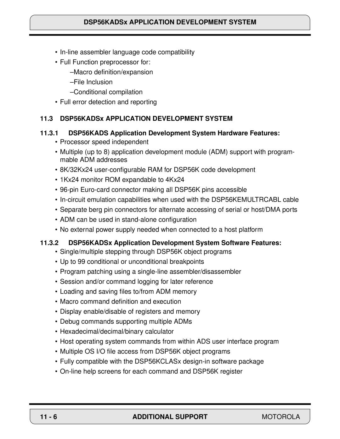 Motorola 24-Bit Digital Signal Processor, DSP56000 manual DSP56KADSx Application Development System 