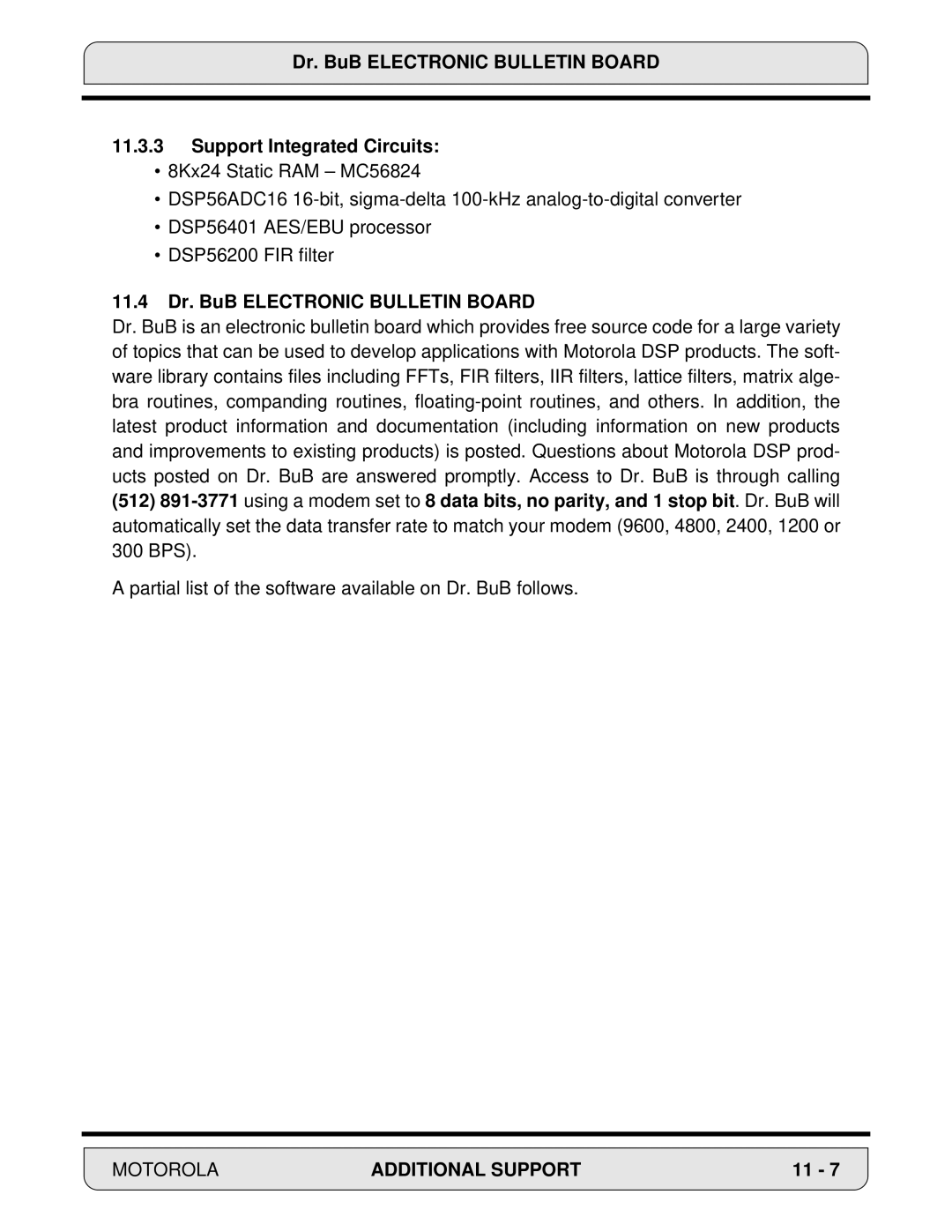 Motorola DSP56000, 24-Bit Digital Signal Processor manual 11.4 Dr. BuB Electronic Bulletin Board 